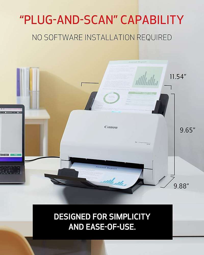 Canon imageFORMULA R30 - Office Document Scanner, Auto Document Feeder, Duplex Scanning, Plug-and-Scan Capability, No Software Installation Required - Image 3