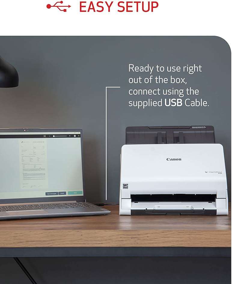Canon imageFORMULA R30 - Office Document Scanner, Auto Document Feeder, Duplex Scanning, Plug-and-Scan Capability, No Software Installation Required - Image 5