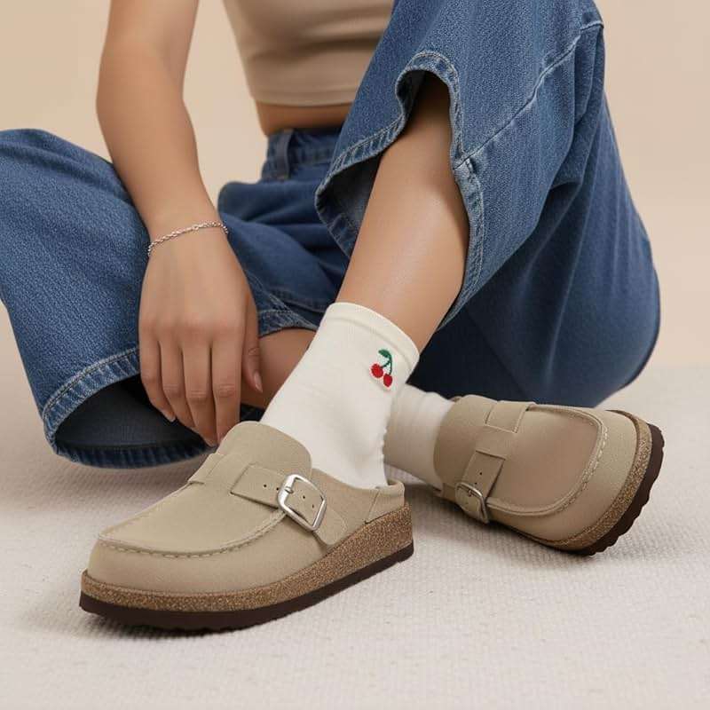 CUSHIONAIRE Hobby Genuine Leather Suede Mule Clogs for Women with Buckle Strap and Cork Footbed, Supportive All-Day Comfort in Womens Shoes - Image 3
