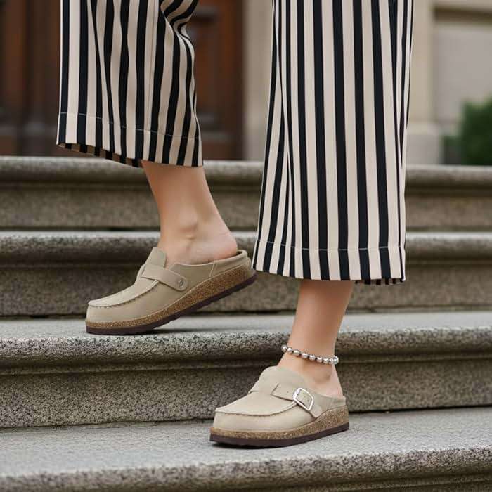CUSHIONAIRE Hobby Genuine Leather Suede Mule Clogs for Women with Buckle Strap and Cork Footbed, Supportive All-Day Comfort in Womens Shoes - Image 5