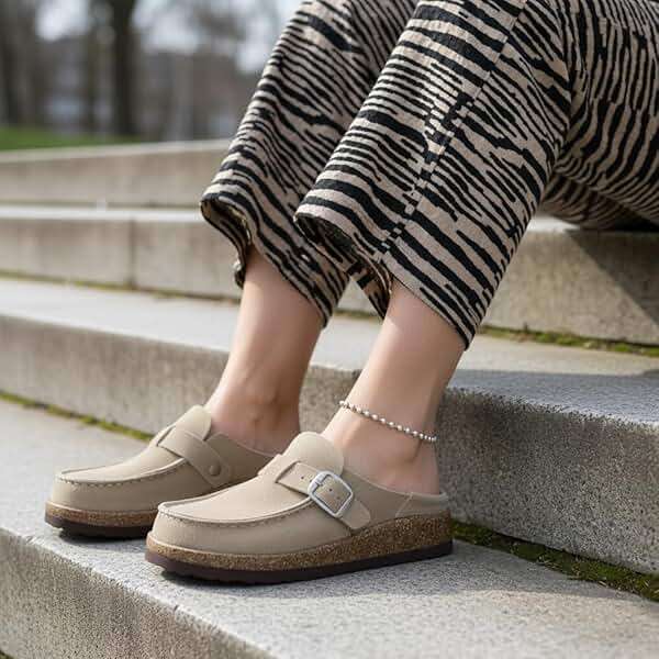 CUSHIONAIRE Hobby Genuine Leather Suede Mule Clogs for Women with Buckle Strap and Cork Footbed, Supportive All-Day Comfort in Womens Shoes - Image 7
