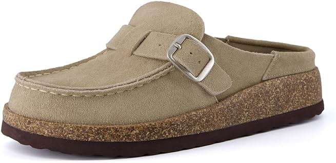 CUSHIONAIRE Hobby Genuine Leather Suede Mule Clogs for Women with Buckle Strap and Cork Footbed, Supportive All-Day Comfort in Womens Shoes - Image 9