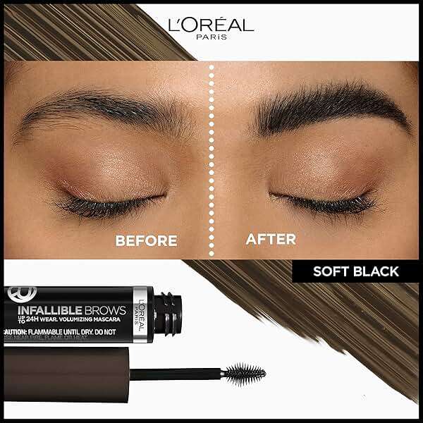 L'Oreal Paris Infallible Volumizing 24H Wear Brow Mascara, Long Lasting Eyebrow Makeup for 2X Fuller Eyebrows, 3.0 Soft Black, 0.13 Fl Oz - Image 2