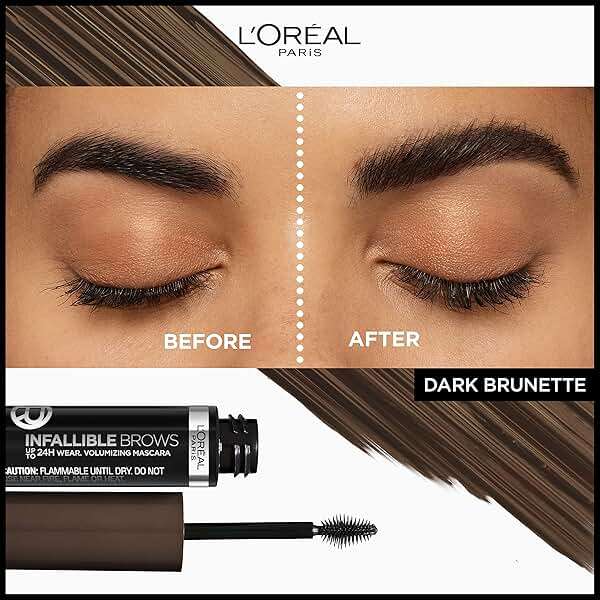 L'Oreal Paris Infallible Volumizing 24H Wear Brow Mascara, Long Lasting Eyebrow Makeup for 2X Fuller Eyebrows, 4.0 Dark Brunette, 0.13 Fl Oz - Image 2