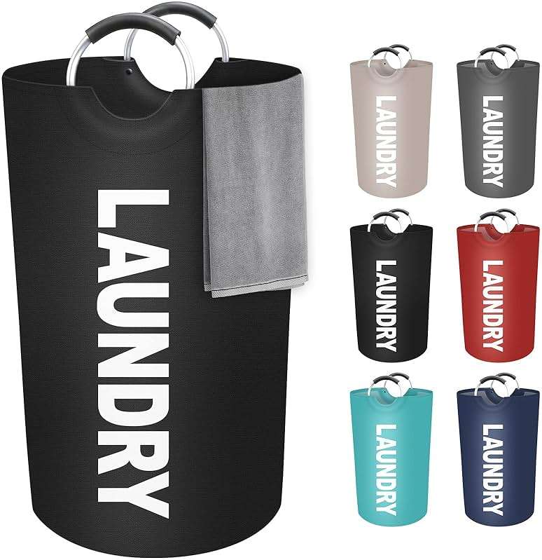 StorageRight 90L Large Laundry Basket, Laundry Hamper, Dirty Clothes Hamper for Laundry, Collapsible, Waterproof Laundry Baskets with Foam Protected Aluminum Handles for Laundry, Dorm, Family (Black) - Image 1