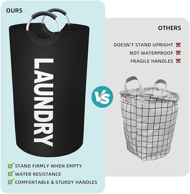 StorageRight 90L Large Laundry Basket, Laundry Hamper, Dirty Clothes Hamper for Laundry, Collapsible, Waterproof Laundry Baskets with Foam Protected Aluminum Handles for Laundry, Dorm, Family (Black) - Image 4