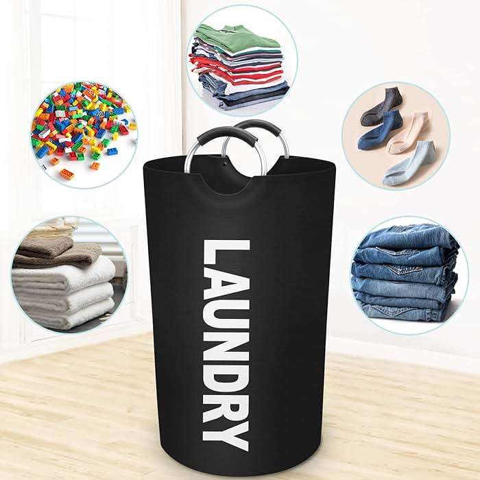 StorageRight 90L Large Laundry Basket, Laundry Hamper, Dirty Clothes Hamper for Laundry, Collapsible, Waterproof Laundry Baskets with Foam Protected Aluminum Handles for Laundry, Dorm, Family (Black) - Image 5