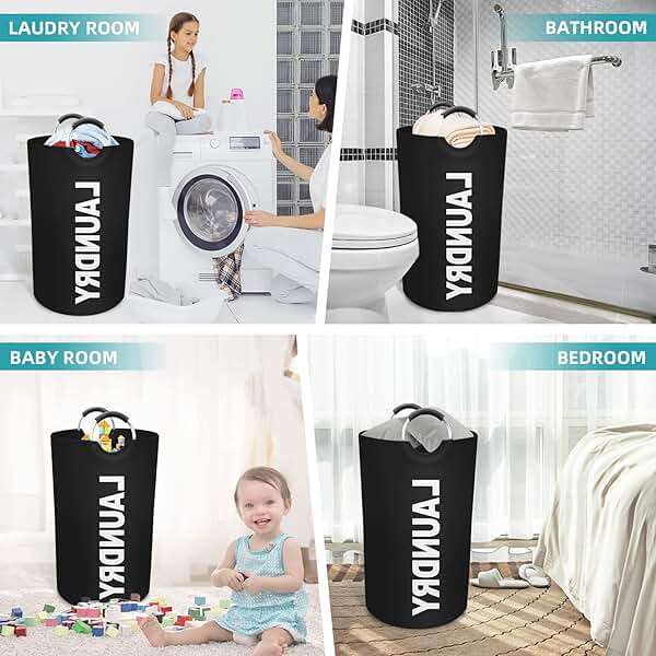 StorageRight 90L Large Laundry Basket, Laundry Hamper, Dirty Clothes Hamper for Laundry, Collapsible, Waterproof Laundry Baskets with Foam Protected Aluminum Handles for Laundry, Dorm, Family (Black) - Image 6