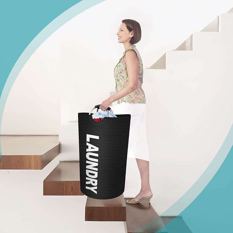 StorageRight 90L Large Laundry Basket, Laundry Hamper, Dirty Clothes Hamper for Laundry, Collapsible, Waterproof Laundry Baskets with Foam Protected Aluminum Handles for Laundry, Dorm, Family (Black) - Image 7