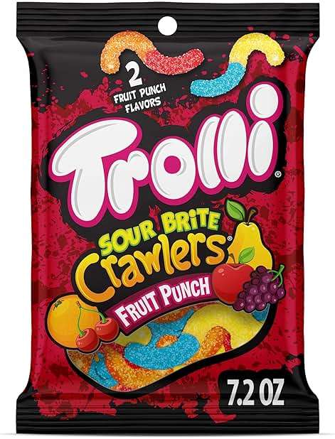 Trolli Sour Brite Crawlers Candy, Fruit Punch, Sweet and Sour, Gummy Worms, 7.2 oz - Image 1
