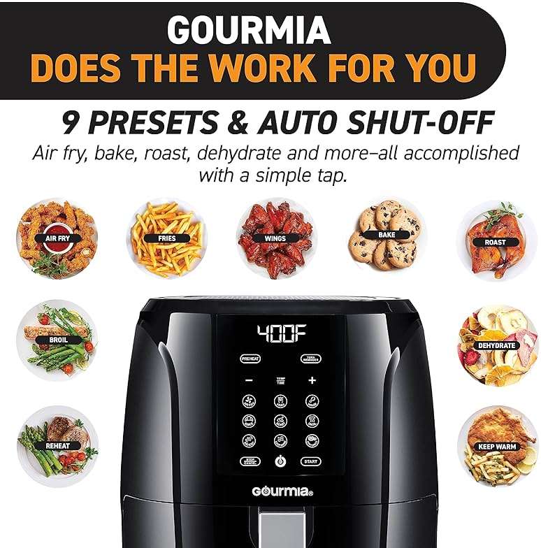 Gourmia Air Fryer Oven Digital Display 5 Quart Large AirFryer Cooker 12 1-Touch Cooking Presets, XL Air Fryer Basket 1500w Power Multifunction Black and Stainless Steel Accents FRY FORCE GAF536 - Image 4