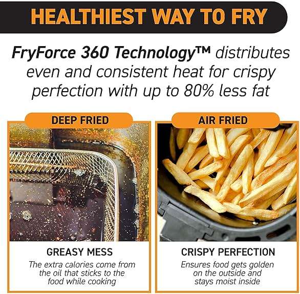 Gourmia Air Fryer Oven Digital Display 5 Quart Large AirFryer Cooker 12 1-Touch Cooking Presets, XL Air Fryer Basket 1500w Power Multifunction Black and Stainless Steel Accents FRY FORCE GAF536 - Image 5