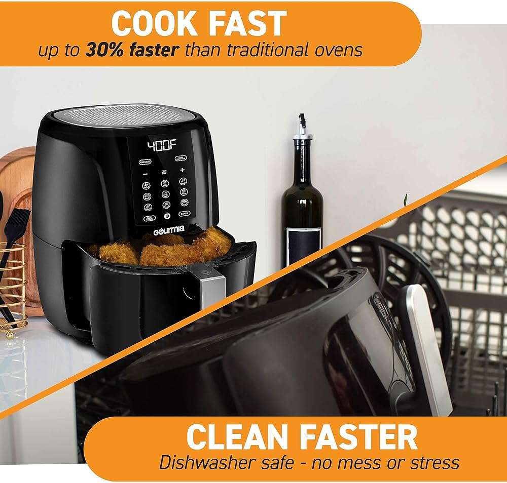 Gourmia Air Fryer Oven Digital Display 5 Quart Large AirFryer Cooker 12 1-Touch Cooking Presets, XL Air Fryer Basket 1500w Power Multifunction Black and Stainless Steel Accents FRY FORCE GAF536 - Image 6