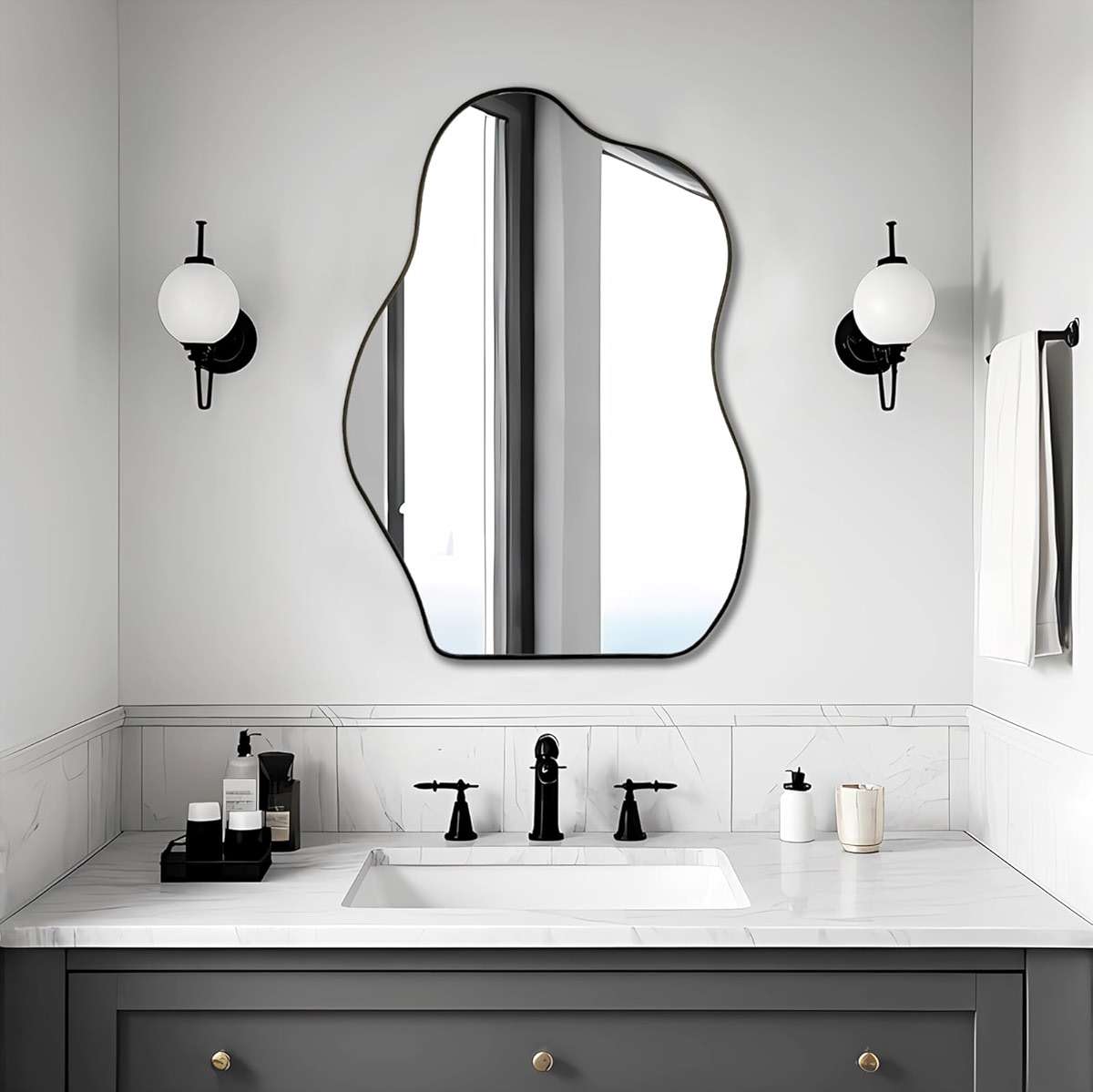 BOMINICA Irregular Wall Mirror - Asymmetrical Mirror for Bathroom, Living Room, Entryway, Bedroom - 20" x 28" - Image 1