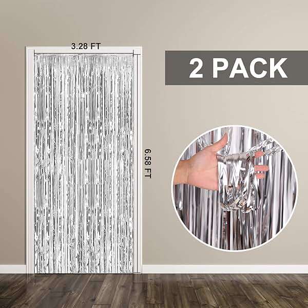 2 Pack Silver Foil Curtain Party Streamers Metallic Tinsel Foil Fringe Photo Booth Backdrop for Birthday Wedding Engagement Baby Shower Bachelorette Christmas Holiday Celebration Party Decorations - Image 7