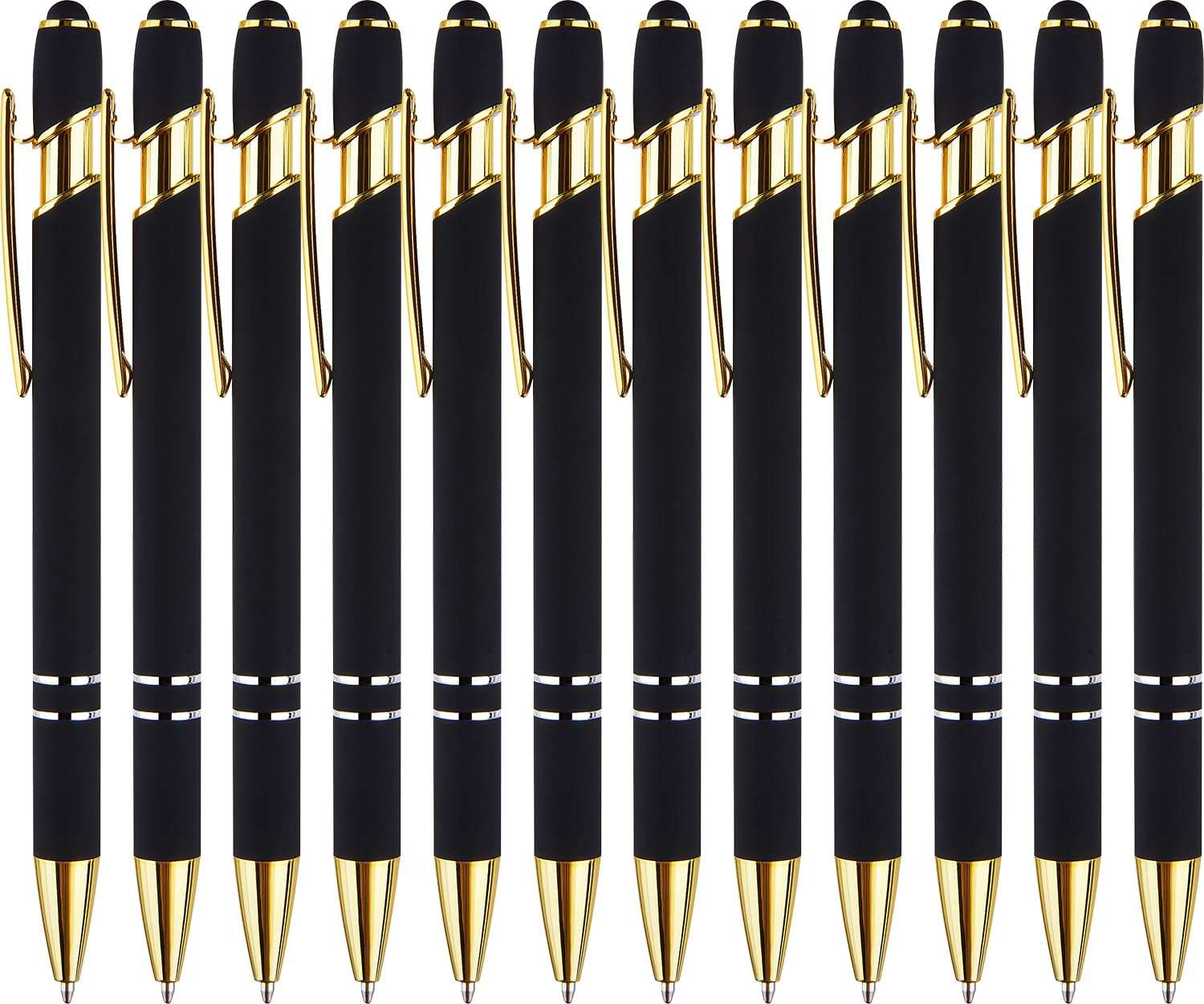 LINFANC 12 Pack Black Gold Ballpoint Pen with Stylus Tip, 1.0 mm Black Ink Smooth Writing Pens, Metal Stylus Pens for Touch Screens - Image 1