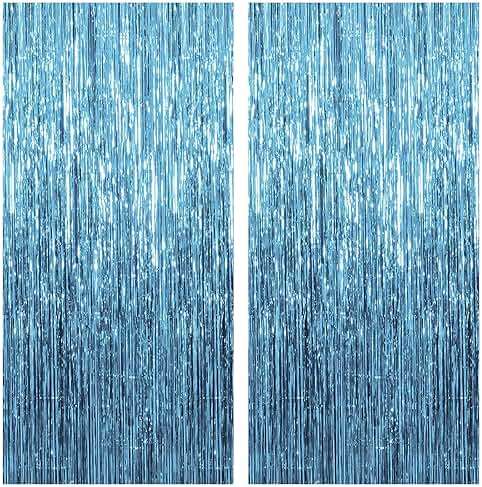 2 Pack Blue Streamers Party Decorations Fringe Backdrop Ocean Themed Decorations Foil Curtain Backdrop Blue Birthday Ocean Party Decor Supplies - Image 1