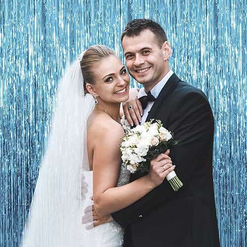 2 Pack Blue Streamers Party Decorations Fringe Backdrop Ocean Themed Decorations Foil Curtain Backdrop Blue Birthday Ocean Party Decor Supplies - Image 4