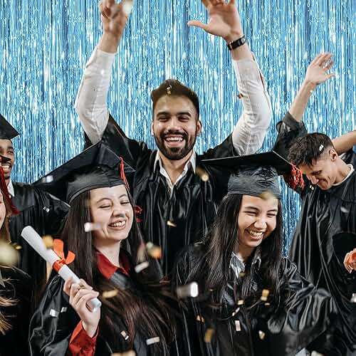 2 Pack Blue Streamers Party Decorations Fringe Backdrop Ocean Themed Decorations Foil Curtain Backdrop Blue Birthday Ocean Party Decor Supplies - Image 5