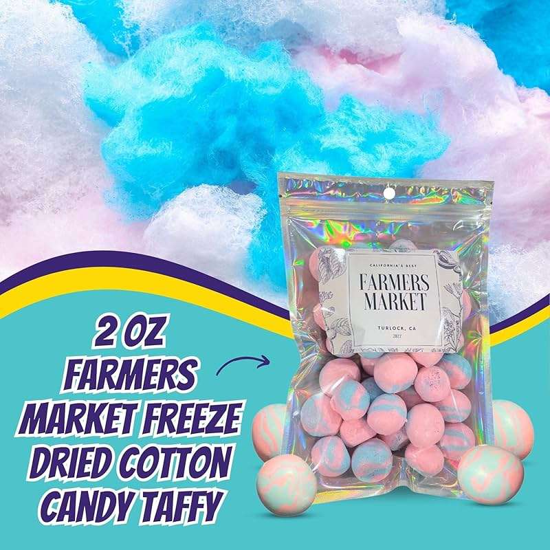 Farmers Market Cotton Candy Taffy - Blue And Pink, Freeze-Dried Freshness, Fluffy, Soft Texture - Whipped Cotton Candy Taffy, (2 oz) - Image 5