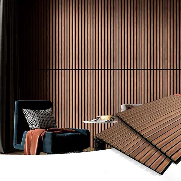Art3d 2 Wood Slat Acoustic Panels for Wall and Ceiling - 3D Fluted Sound Absorbing Panel with Wood Finish - Walnut - Image 2