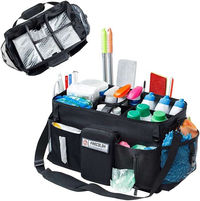 FRECOLSH Large Cleaning Supplies Organizer-Cleaning Caddy Organizer With Handles & Shoulder Strap-Cleaning Bags for Cleaning Suppliers-Housekeepers Wearable Cleaning Tote Upgraded - Image 1