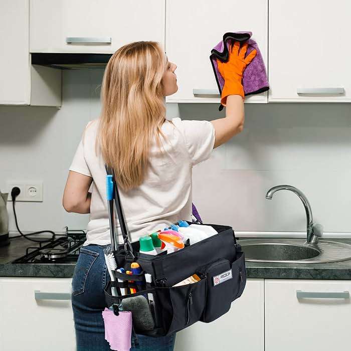 FRECOLSH Large Cleaning Supplies Organizer-Cleaning Caddy Organizer With Handles & Shoulder Strap-Cleaning Bags for Cleaning Suppliers-Housekeepers Wearable Cleaning Tote Upgraded - Image 2