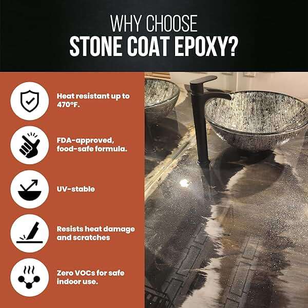 Stone Coat Countertops Clear Epoxy Resin Kit (2 Gallon) UV, Scratch and Heat Resistant, Food Safe, For Kitchen Countertop, Tabletop, Bar Top, Shower Walls, Wood Slabs, Other DIY Art Craft Projects - Image 4