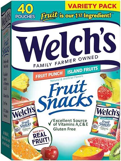 Welch's Fruit Snacks, Fruit Punch & Island Fruits, Individual Single Serve 0.8 oz bags (Pack of 40) - Image 1
