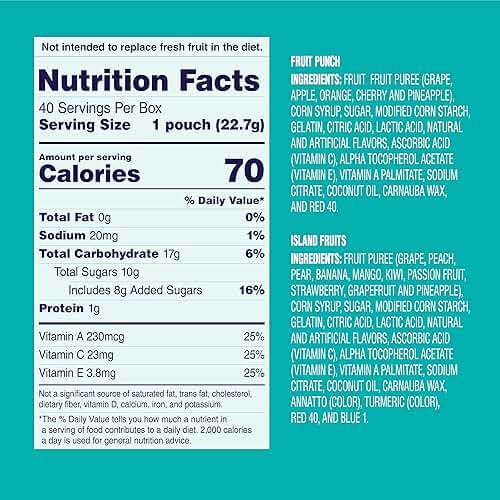 Welch's Fruit Snacks, Fruit Punch & Island Fruits, Individual Single Serve 0.8 oz bags (Pack of 40) - Image 2