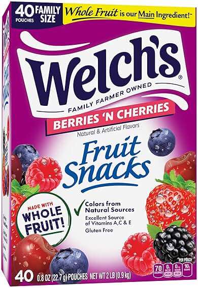 Welch's Fruit Snacks, Berries 'N Cherries Snack Box, Gluten Free, 0.8oz Snack Packs (Pack of 40) - Image 1