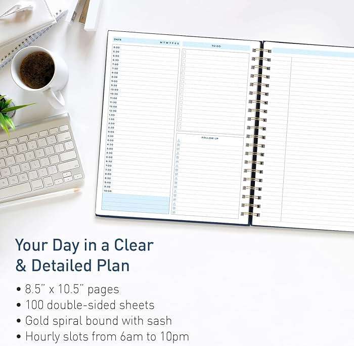 S&O Undated Daily Planner for Organization, Spiral Logbook with Hourly Schedule, Everyday Workbook Undated Diary- Routine To Do List Journal, Work Calendar Organizer Notebook, 200 Pages, 9” x 10.75” - Image 2