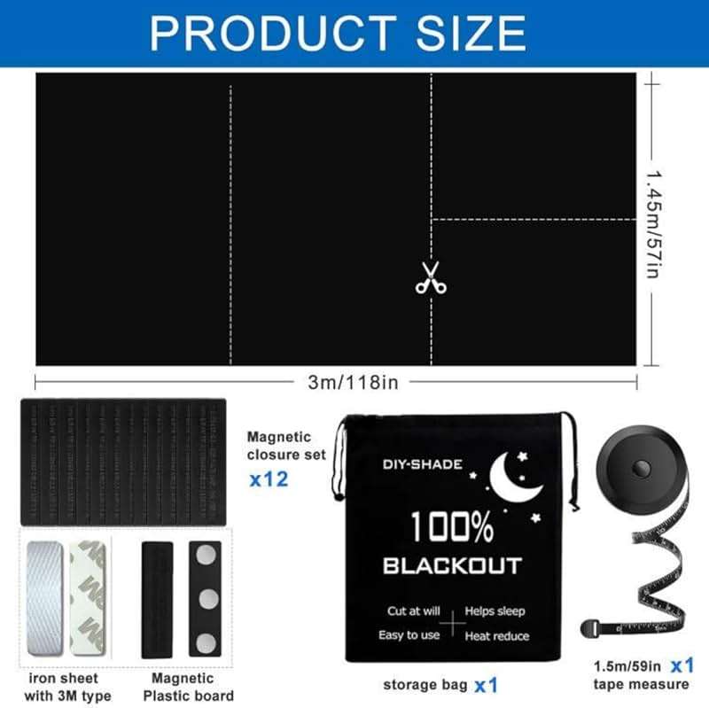 100% Blackout Blind Magnetic Blackout Window Cover 118 x 57Inch,Black Out Curtains with Strong Magnet No Drill Cuttable Window Shades for Bedroom,Nursery,Rv,Media Room - Image 2