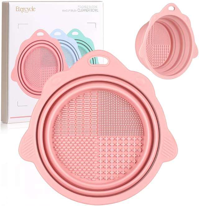 Foldable Silicone Makeup Brush Cleaner Bowl - Etercycle Portable Cleaning Tool for Brushes, Powder Puffs, and Sponges (Pink) - Image 1
