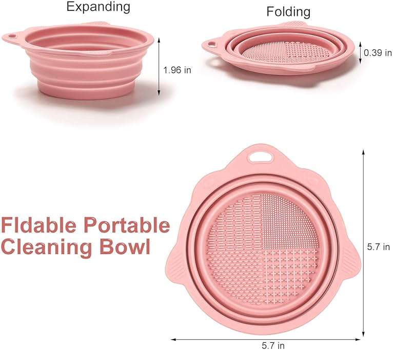 Foldable Silicone Makeup Brush Cleaner Bowl - Etercycle Portable Cleaning Tool for Brushes, Powder Puffs, and Sponges (Pink) - Image 4