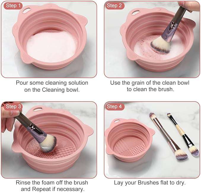Foldable Silicone Makeup Brush Cleaner Bowl - Etercycle Portable Cleaning Tool for Brushes, Powder Puffs, and Sponges (Pink) - Image 6