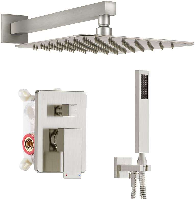 Alesco Shower System, Brushed Nickel Shower Faucet Set with 10-Inch High-Pressure Rainfall Showerheads and Handheld Spray combo, Showerfixture Include Valve and Trim Kit, Brushed Nickel - Image 1
