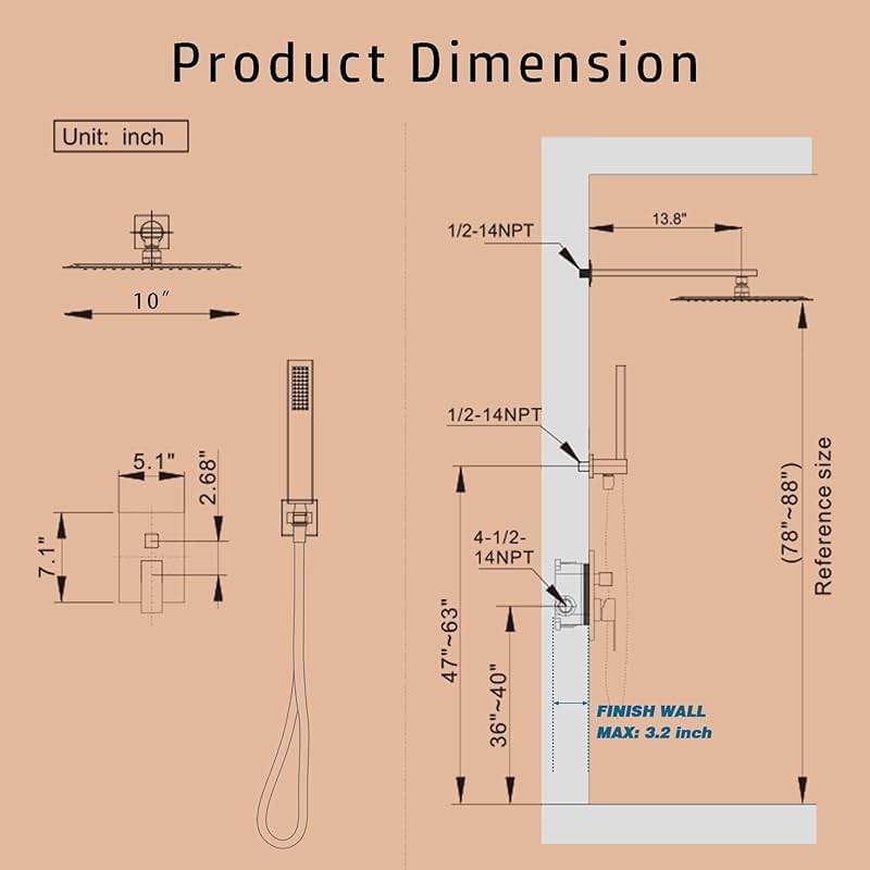 Alesco Shower System, Brushed Nickel Shower Faucet Set with 10-Inch High-Pressure Rainfall Showerheads and Handheld Spray combo, Showerfixture Include Valve and Trim Kit, Brushed Nickel - Image 2