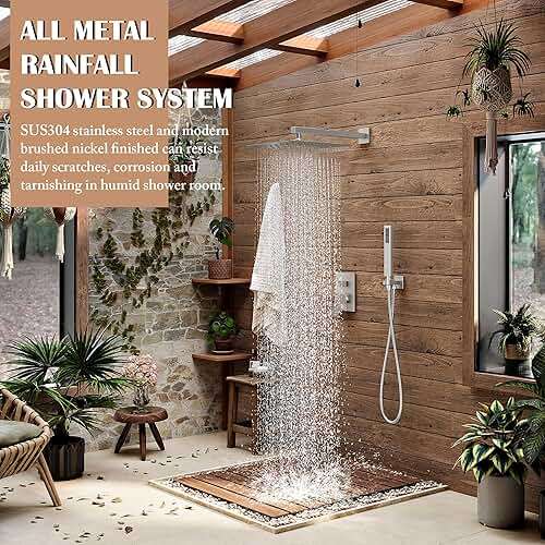 Alesco Shower System, Brushed Nickel Shower Faucet Set with 10-Inch High-Pressure Rainfall Showerheads and Handheld Spray combo, Showerfixture Include Valve and Trim Kit, Brushed Nickel - Image 3