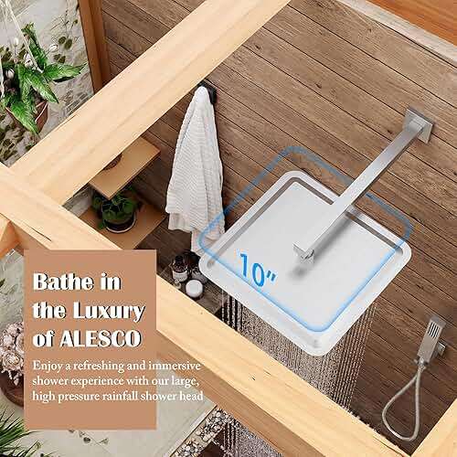 Alesco Shower System, Brushed Nickel Shower Faucet Set with 10-Inch High-Pressure Rainfall Showerheads and Handheld Spray combo, Showerfixture Include Valve and Trim Kit, Brushed Nickel - Image 8
