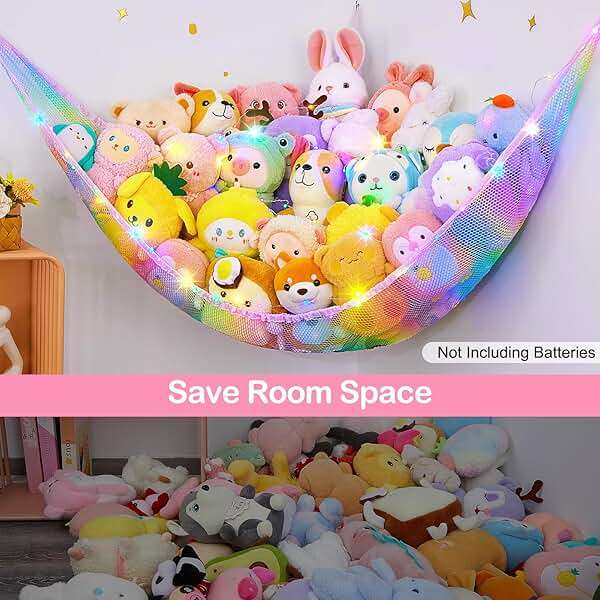 Unicorn Castle Stuffed Animals Net Hammock Toy Storage with LED Light Plush Toy Organizer Corner Hanging Stuffed Animals Holder For Nursery Room Decor - Image 4