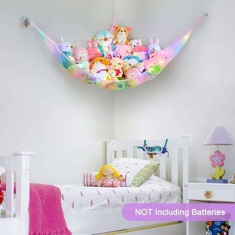 Unicorn Castle Stuffed Animals Net Hammock Toy Storage with LED Light Plush Toy Organizer Corner Hanging Stuffed Animals Holder For Nursery Room Decor - Image 7