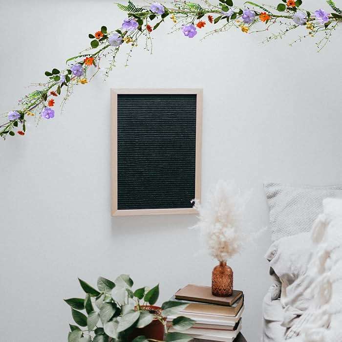 LVLFOR 2PCS Artificial Daisy Garland, 6FT Faux Flower Hanging Vine, Purple Flowers Ivy, Spring Garland with Eucalyptus Boston Fern Vine for Sign Board Party Home Decor - Image 6