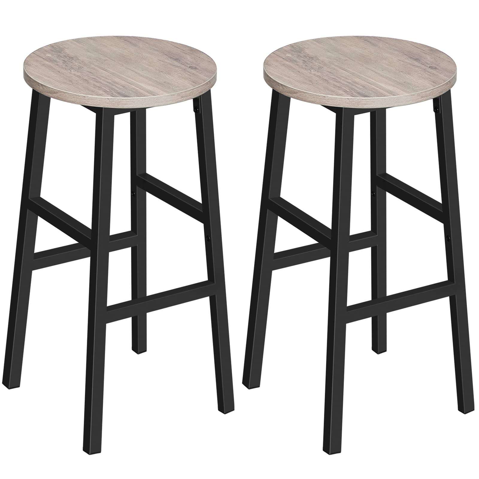 MAHANCRIS Bar Stools, Set of 2 Round Bar Chairs with Footrest, 24.4 Inch Kitchen Breakfast Bar Chairs, Industrial Bar Stools, Easy Assembly, for Dining Room, Kitchen, Greige BAHG0201Z - Image 1