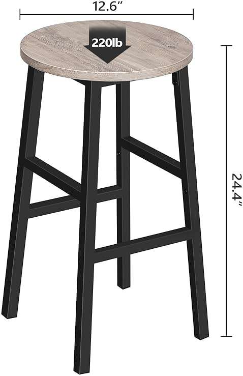 MAHANCRIS Bar Stools, Set of 2 Round Bar Chairs with Footrest, 24.4 Inch Kitchen Breakfast Bar Chairs, Industrial Bar Stools, Easy Assembly, for Dining Room, Kitchen, Greige BAHG0201Z - Image 3