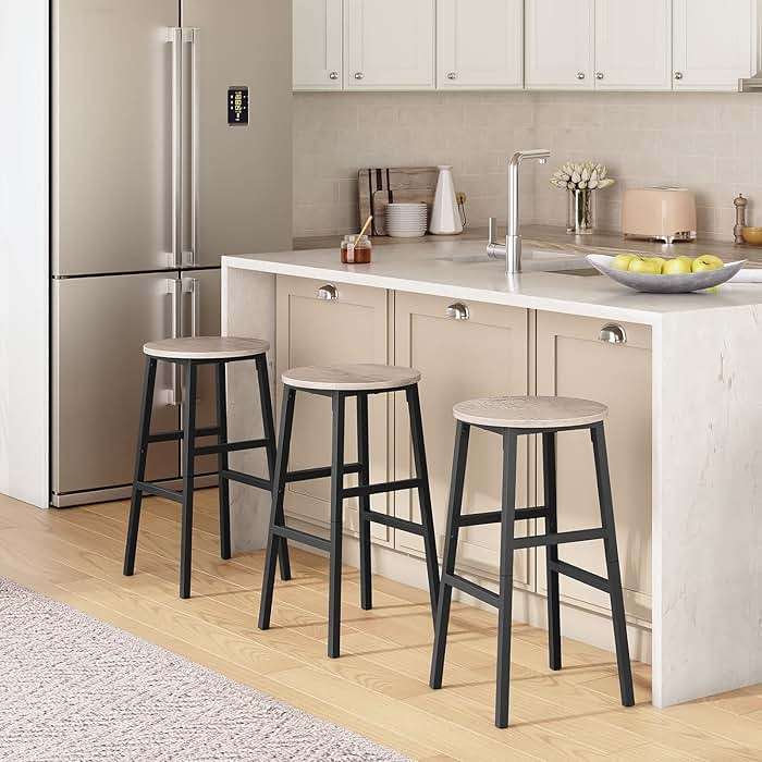 MAHANCRIS Bar Stools, Set of 2 Round Bar Chairs with Footrest, 24.4 Inch Kitchen Breakfast Bar Chairs, Industrial Bar Stools, Easy Assembly, for Dining Room, Kitchen, Greige BAHG0201Z - Image 5
