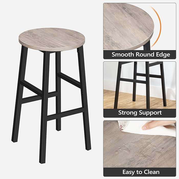 MAHANCRIS Bar Stools, Set of 2 Round Bar Chairs with Footrest, 24.4 Inch Kitchen Breakfast Bar Chairs, Industrial Bar Stools, Easy Assembly, for Dining Room, Kitchen, Greige BAHG0201Z - Image 6
