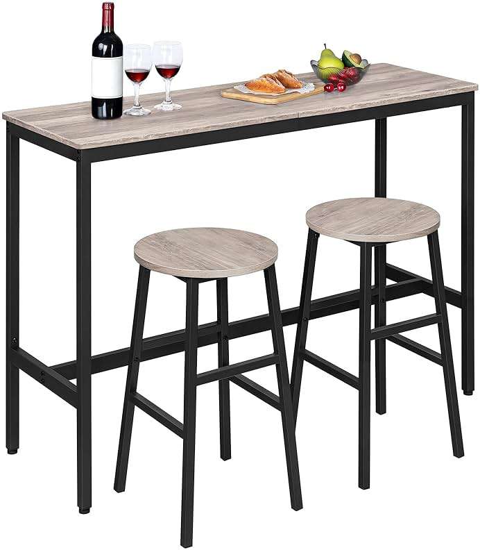 MAHANCRIS Bar Stools, Set of 2 Round Bar Chairs with Footrest, 24.4 Inch Kitchen Breakfast Bar Chairs, Industrial Bar Stools, Easy Assembly, for Dining Room, Kitchen, Greige BAHG0201Z - Image 8