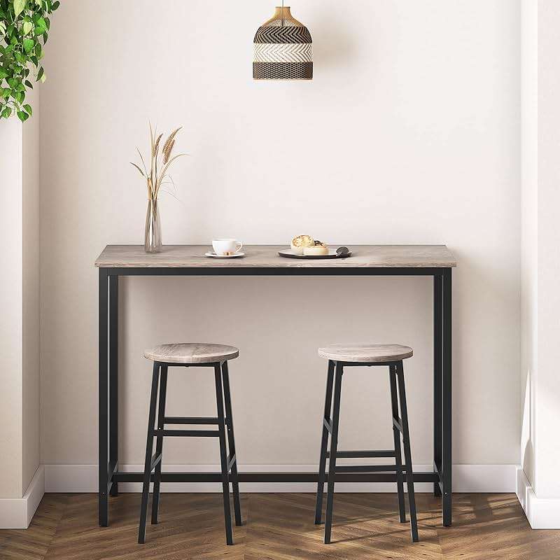 MAHANCRIS Bar Stools, Set of 2 Round Bar Chairs with Footrest, 24.4 Inch Kitchen Breakfast Bar Chairs, Industrial Bar Stools, Easy Assembly, for Dining Room, Kitchen, Greige BAHG0201Z - Image 9