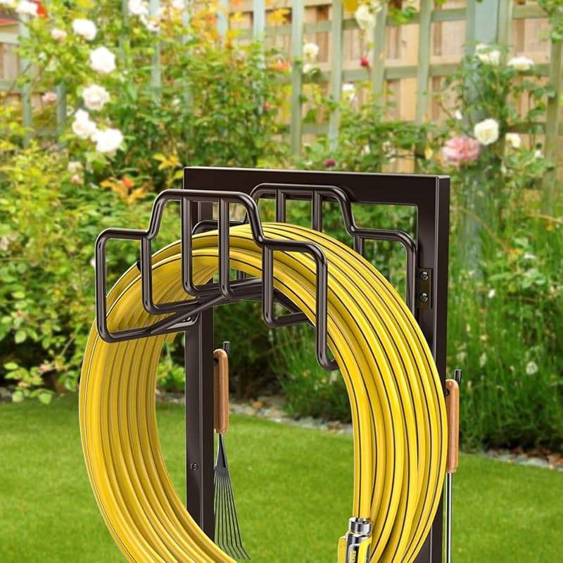 Skycarper Garden Hose Reel Holder Detachable Metal Water Hose Hanger Organizer Heavy Duty Free Standing Hose Stand,Bronze - Image 4
